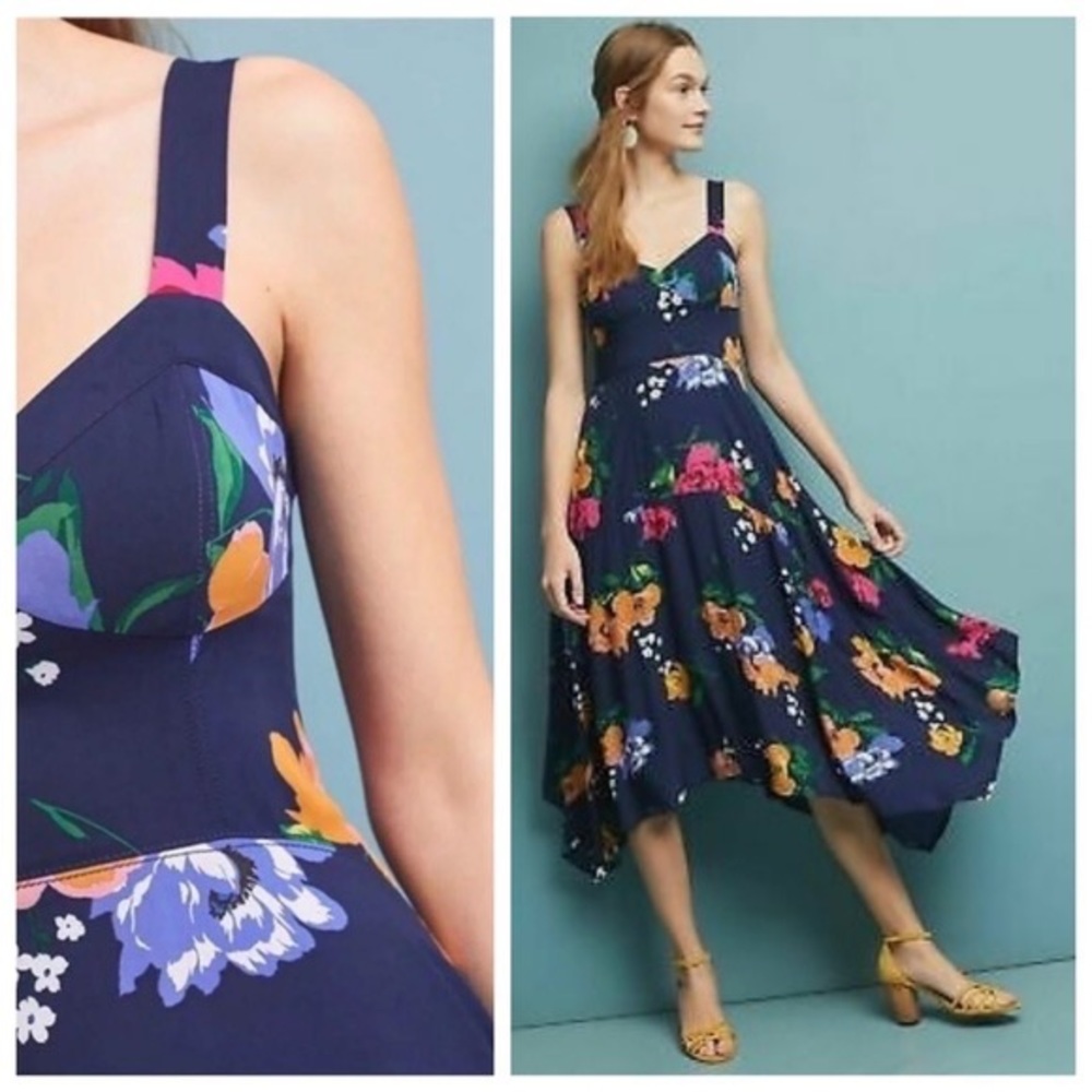 ANTHROPOLOGIE VIVIENNE FLORAL PRINTED MIDI DRESS BY MAEVE